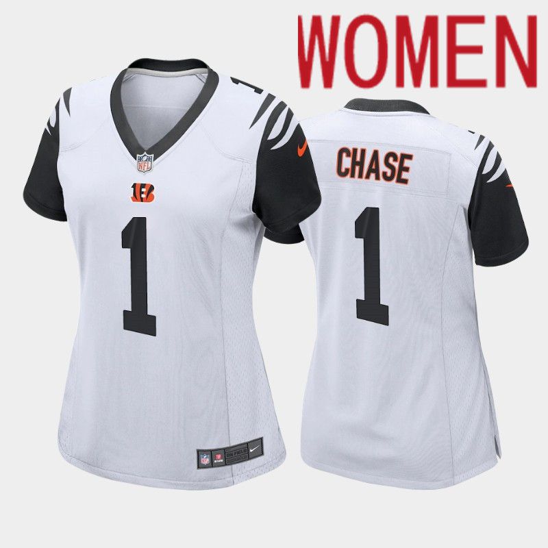 Women Cincinnati Bengals 1 Ja Marr Chase Nike White Alternate Game NFL Jersey